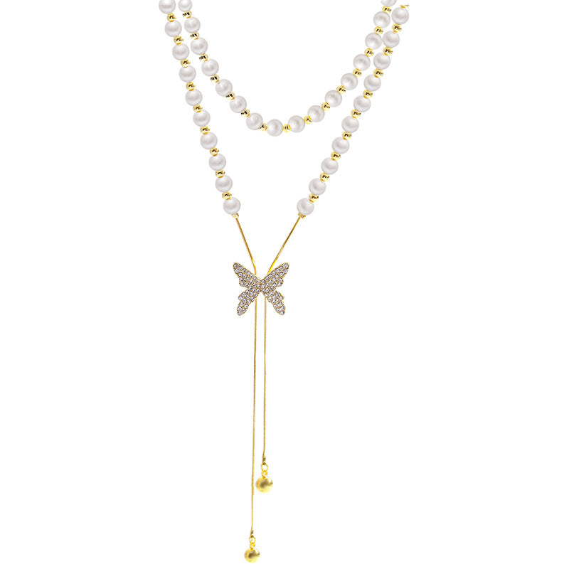 Butterfly Pearl Pendant Necklace for Women – Korean Style Titanium Steel Jewelry