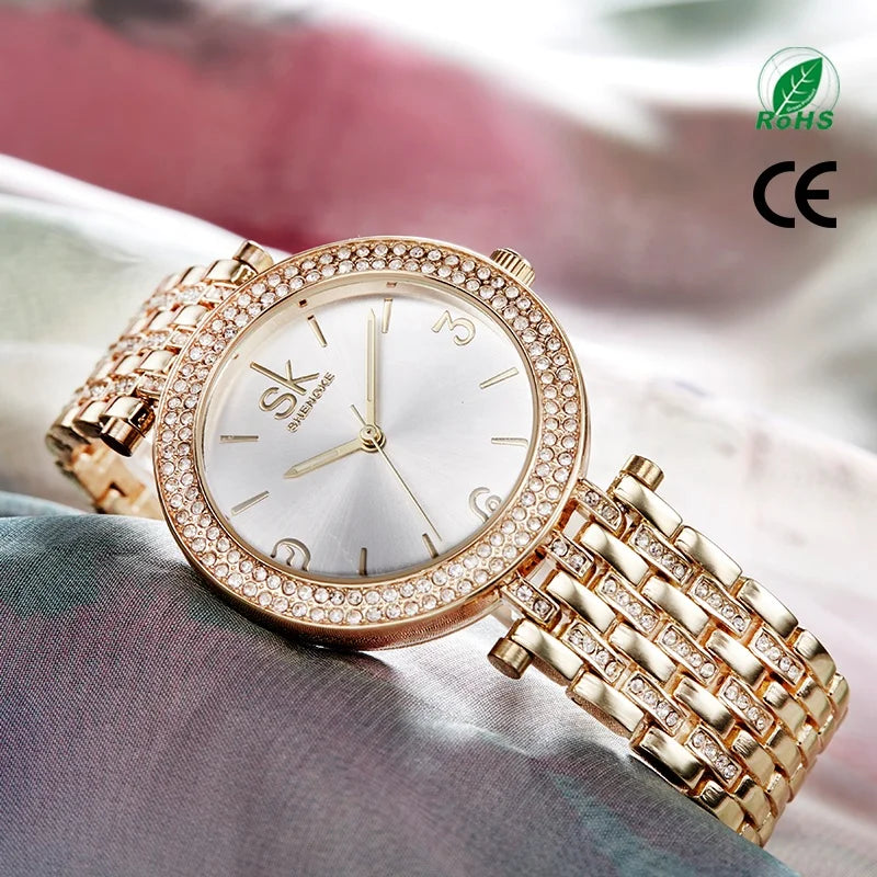 SK Women’s Luxury Diamond Quartz Watch – Iced Out Alloy Waterproof Timepiece