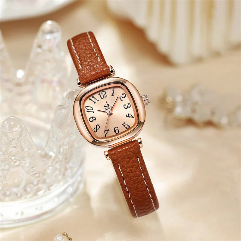 SK Women’s Quartz Watch – Vintage Irregular Dial, PU Strap, 3ATM Waterproof Wristwatch