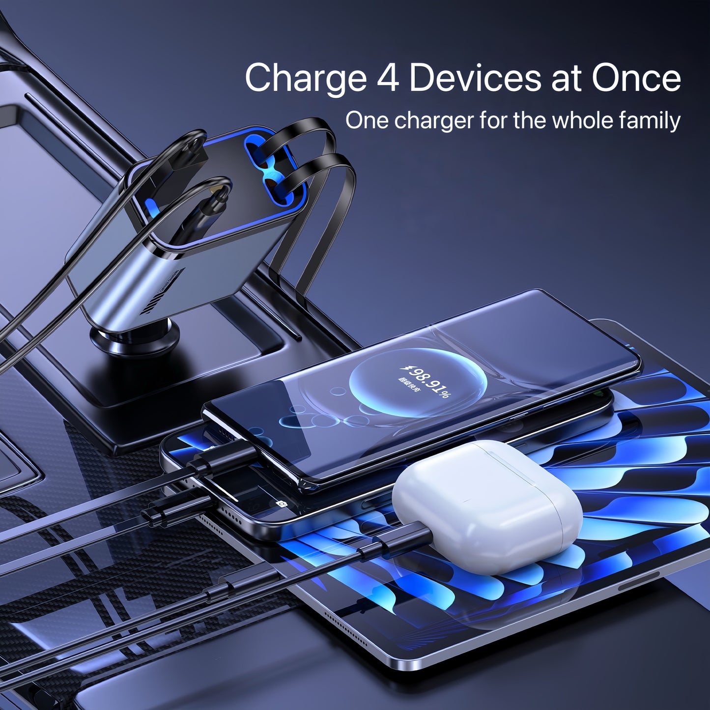 120W Retractable Car Charger with USB Port – Super Fast Charging Cigarette Lighter Adapter