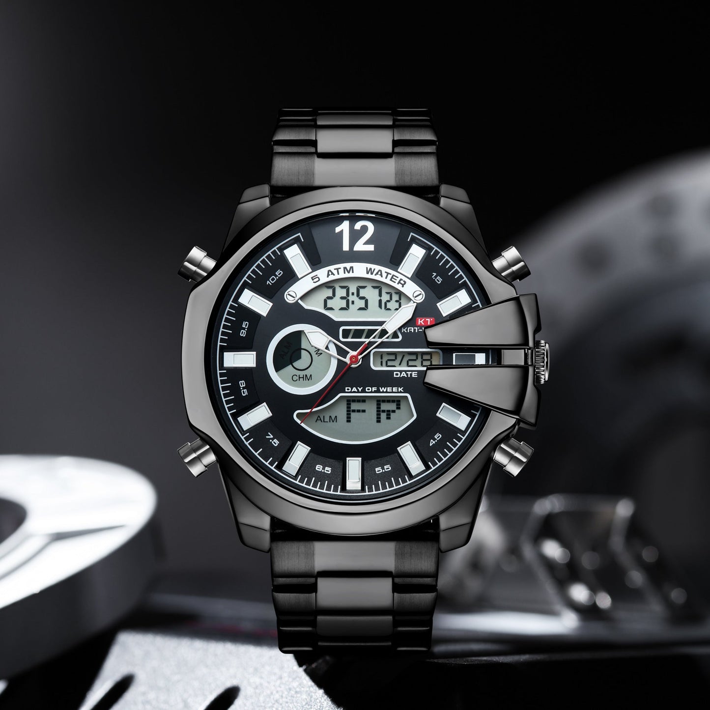 KAT 1183 Double Display Alarm Clock Led Sports Steel Watch for Men