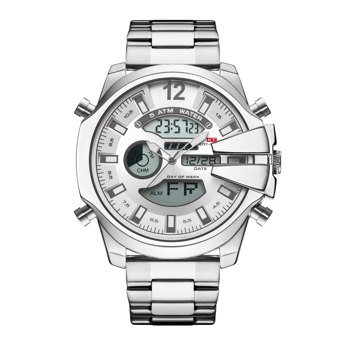 KAT 1183 Double Display Alarm Clock Led Sports Steel Watch for Men