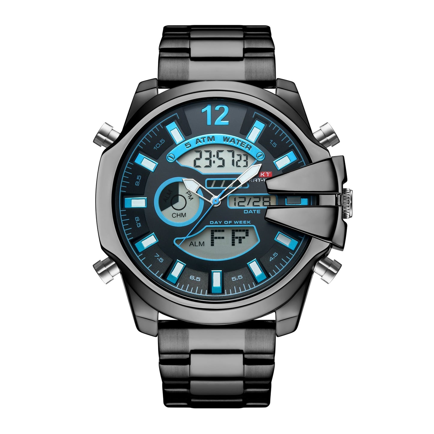 KAT 1183 Double Display Alarm Clock Led Sports Steel Watch for Men