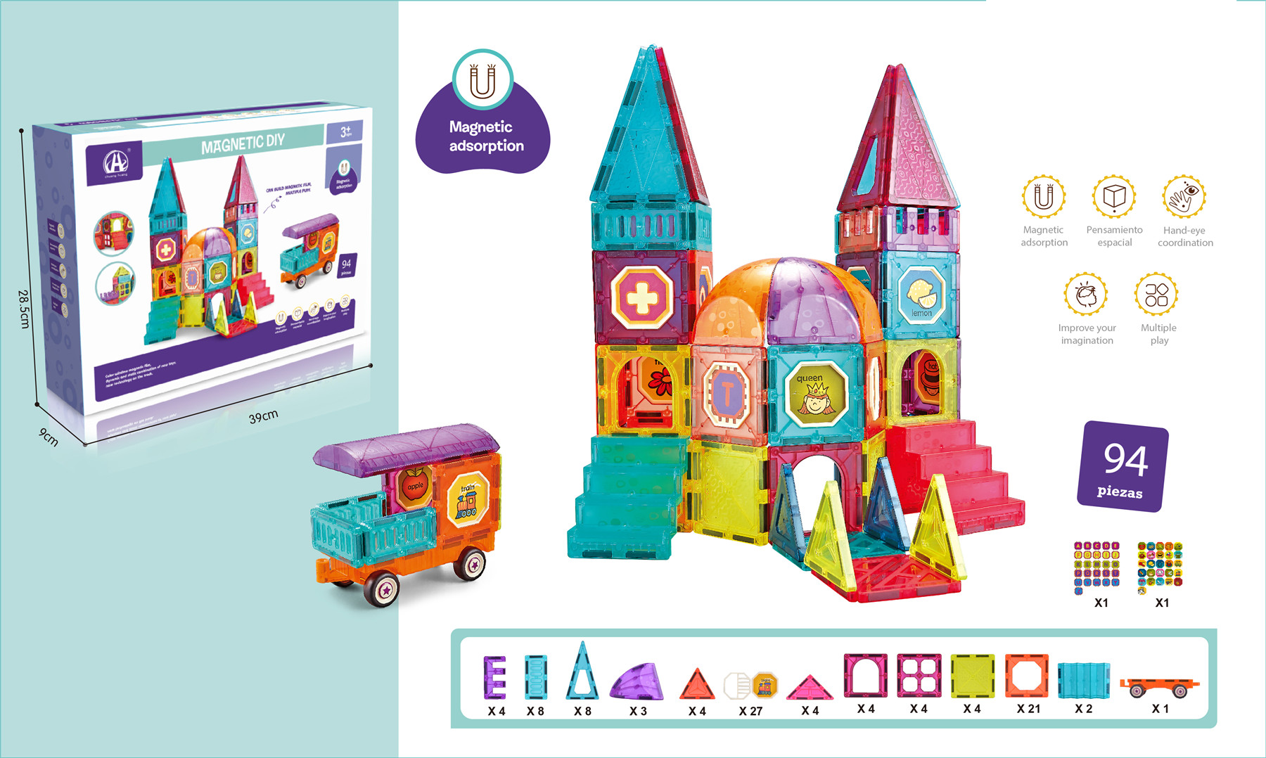 Magnetic Diy Building Block Set 94Pcs