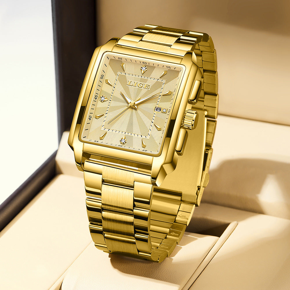 Lige Square Large Dial Steel Belt Quartz Watch for Men 89121