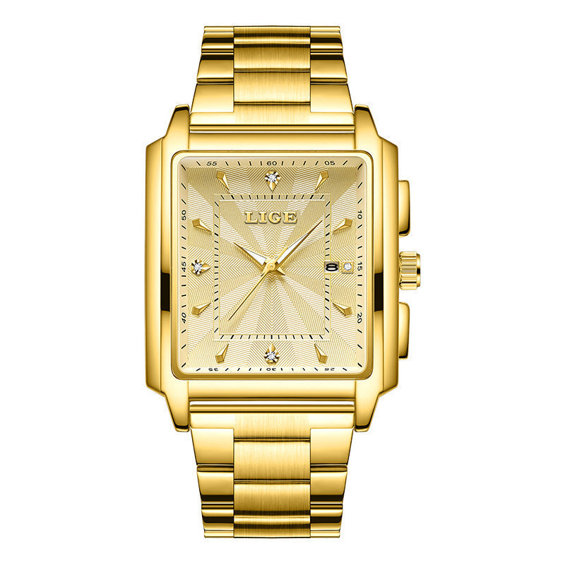 Lige Square Large Dial Steel Belt Quartz Watch for Men 89121
