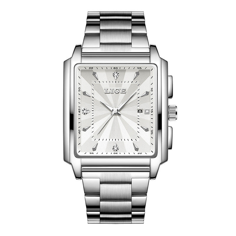 Lige Square Large Dial Steel Belt Quartz Watch for Men 89121