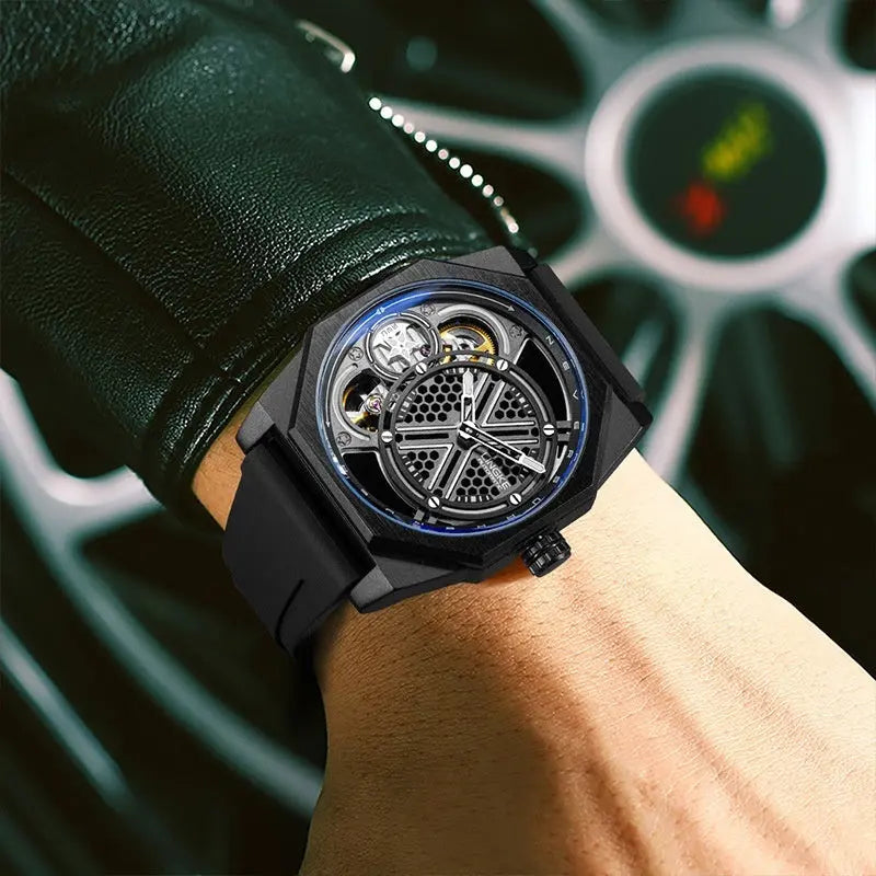 Linke LK9007 Tonneau-shaped Skeleton Automatic Watch For Men