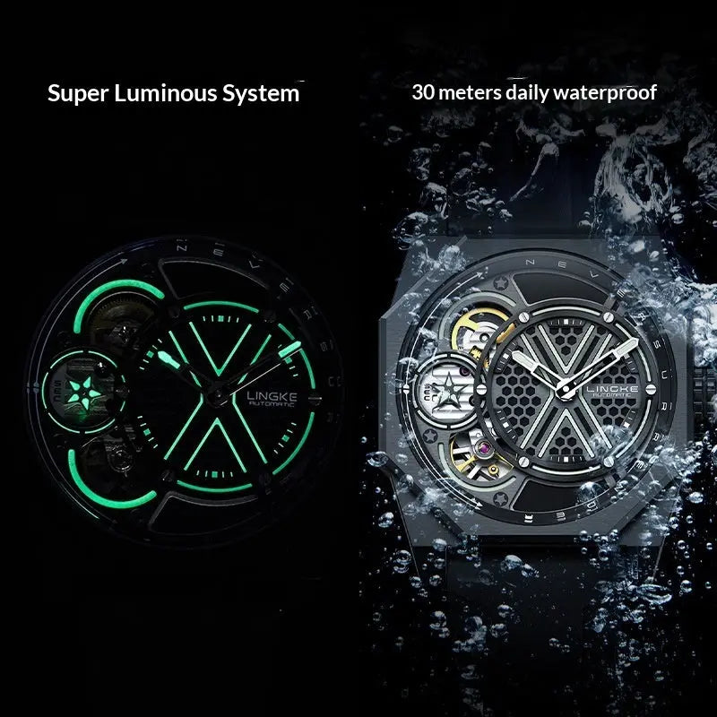 Linke LK9007 Tonneau-shaped Skeleton Automatic Watch For Men