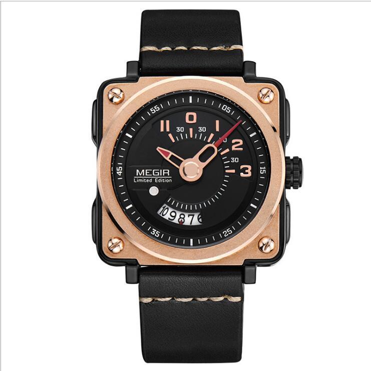 Megir Square Big Dial Watch Calendar Quartz Watch For Men 2040