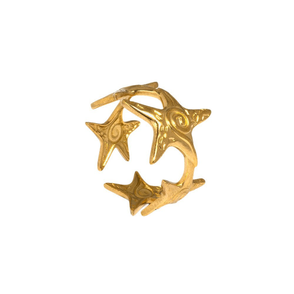 Starfish Open Ring – Retro Stainless Steel Adjustable Ring for Women