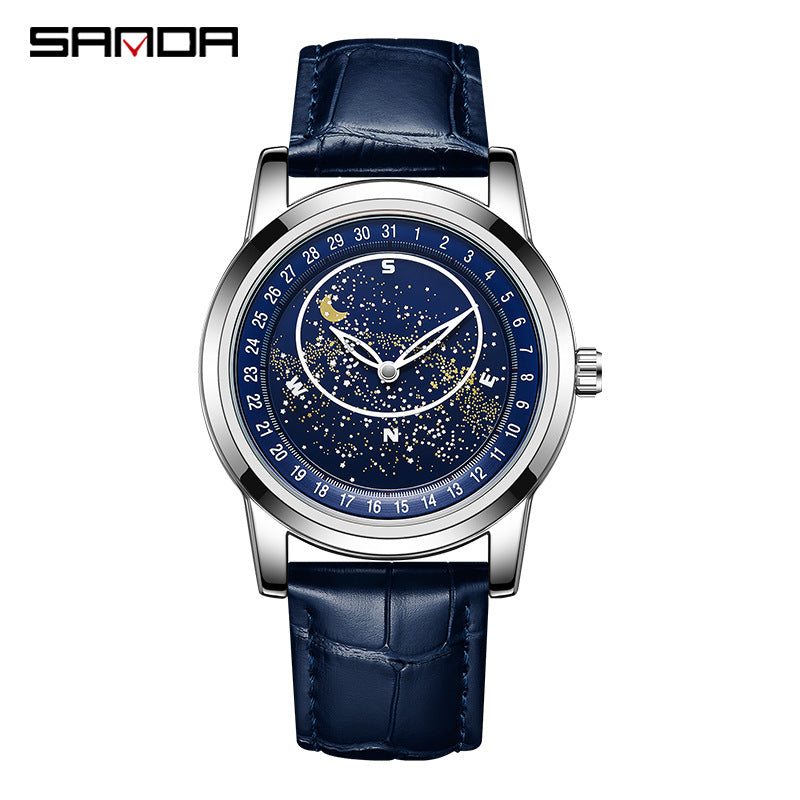 Sanda Men’s Quartz Watch – Luminous Leather Strap Waterproof Fashion Wristwatch