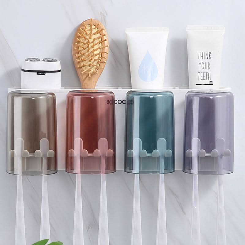 Wall-Mounted Toothbrush & Mouthwash Cup Holder – Punch-Free Storage Rack