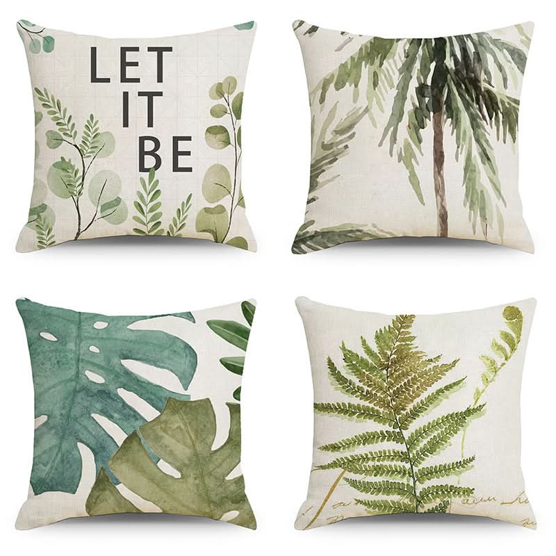 Tropical Plant Pillow Cover - Green Leaves, Summer-Ready (Set of 2)