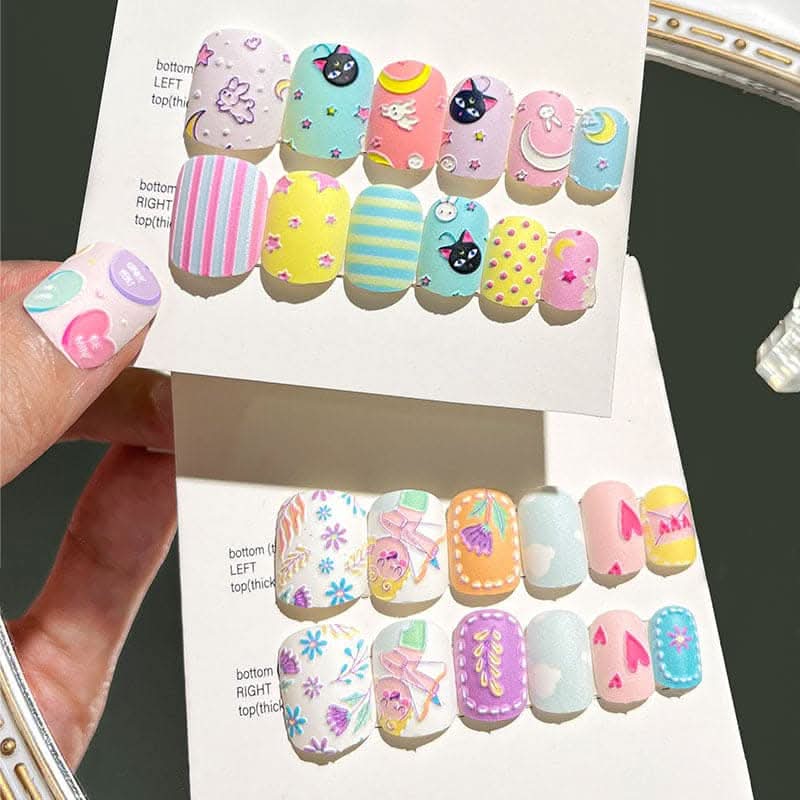 Wearable Embossed Short Bride Nail Art – Finished 3D False Nail Stickers