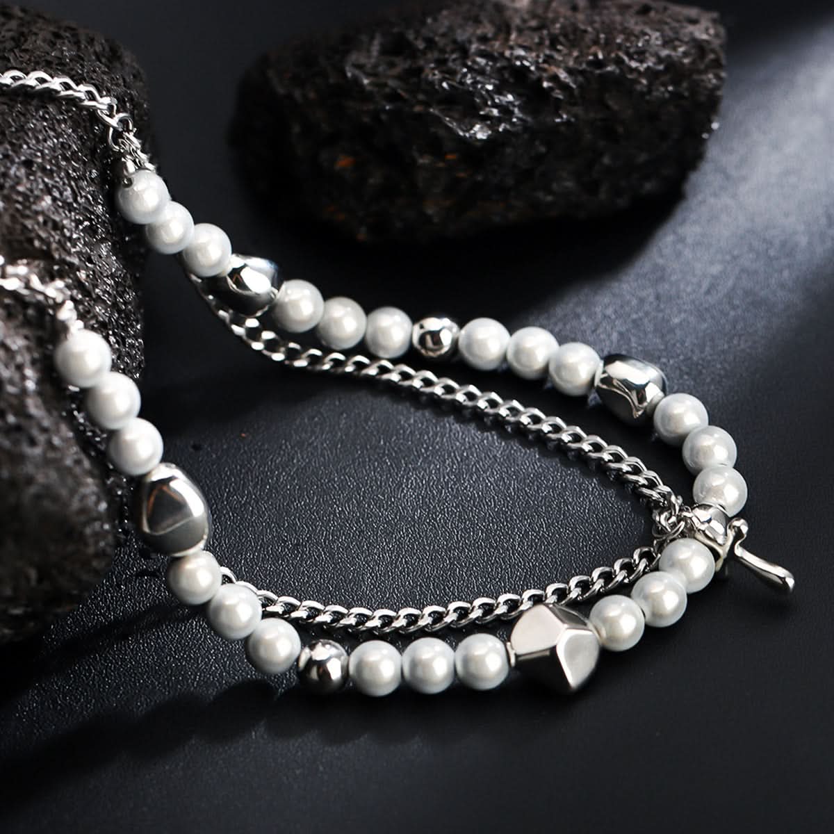 Men’s Trendy Pearl Cross Necklace – Layered Jewelry