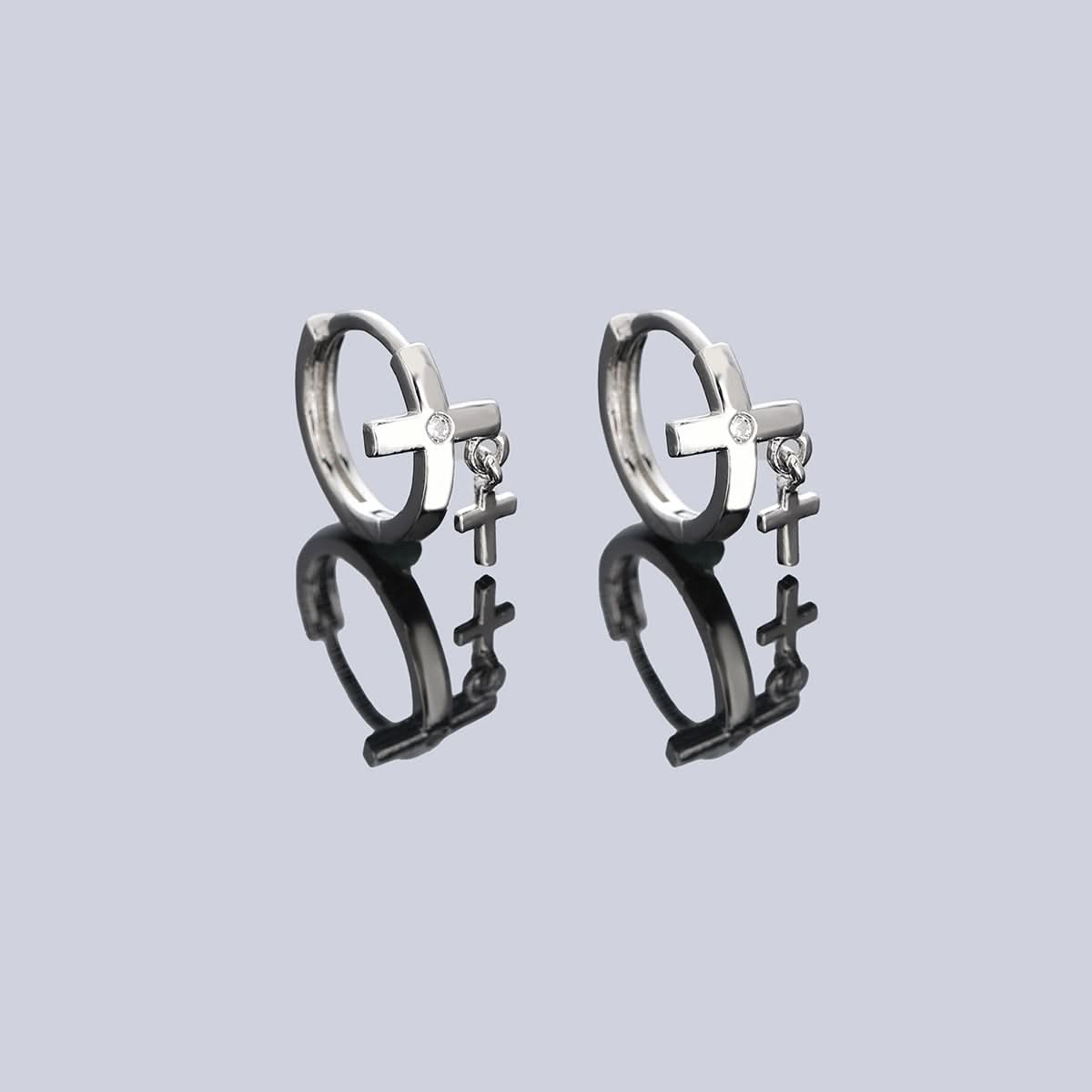 Men’s Trendy Double Cross Earrings – Stylish & Versatile Design