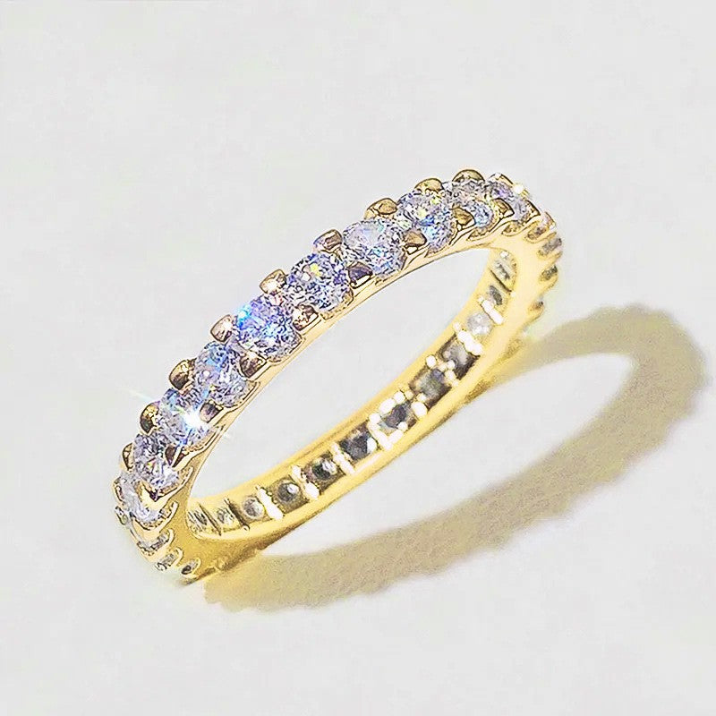 Luxury Zircon Cluster Ring for Women – Gold & Silver Micro-Set Copper Band Jewelry