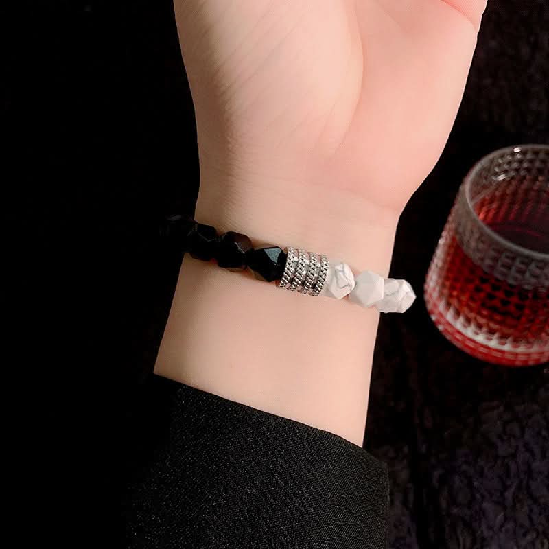 Black Beaded Bracelet – Faceted Stone Hexagon Design