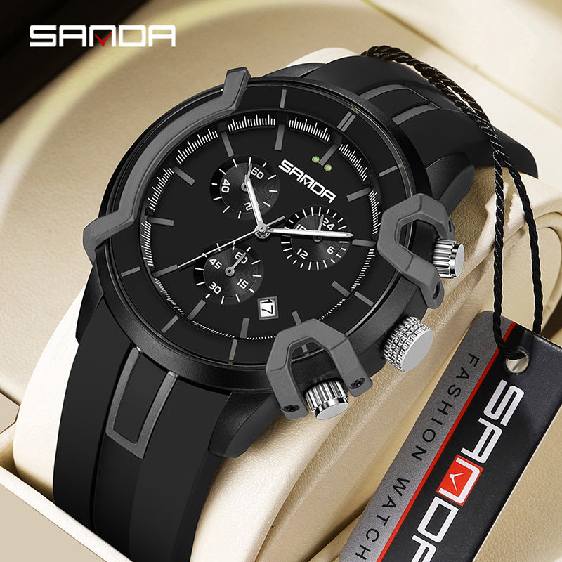 Sanda Men’s Silicone Quartz Watch – 50M Waterproof Casual Analog Watch