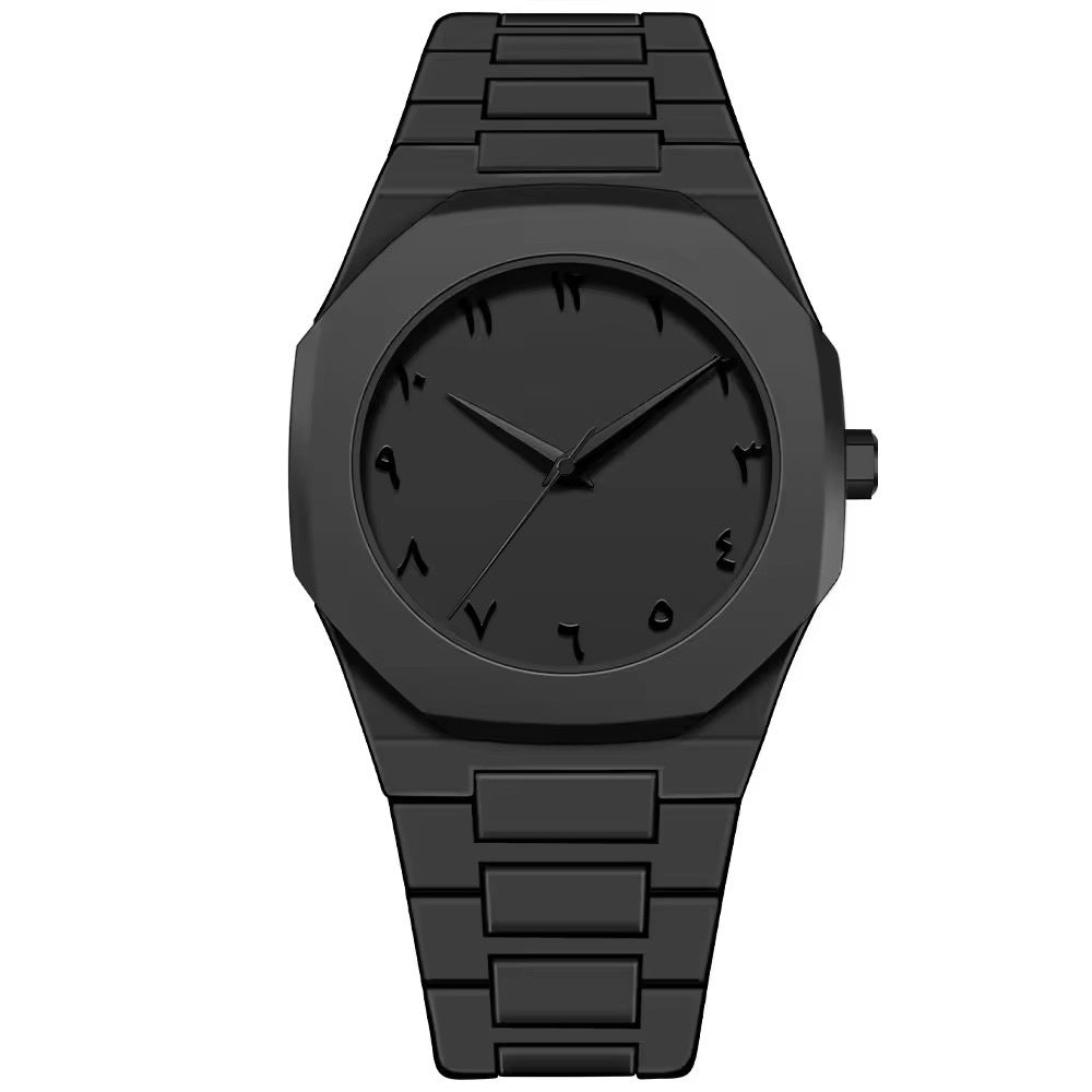 Men’s Black Matte Arabic Numerals Quartz Watch – Waterproof Casual Timepiece