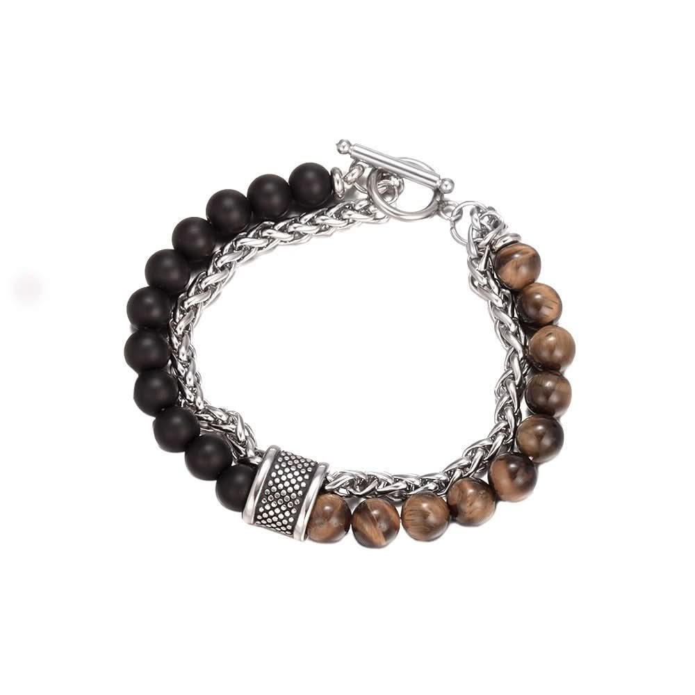 Men’s Obsidian Beaded Bracelet – Trendy Double-Layer Keel Design