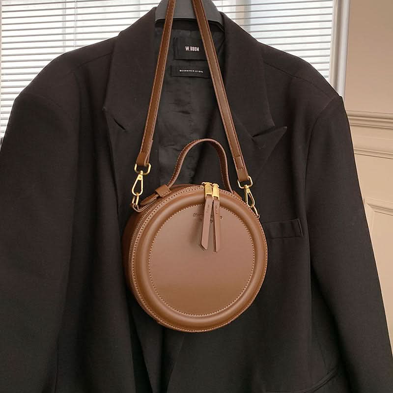 Women's Retro Round Messenger Bag – Handbag with Zipper Closure