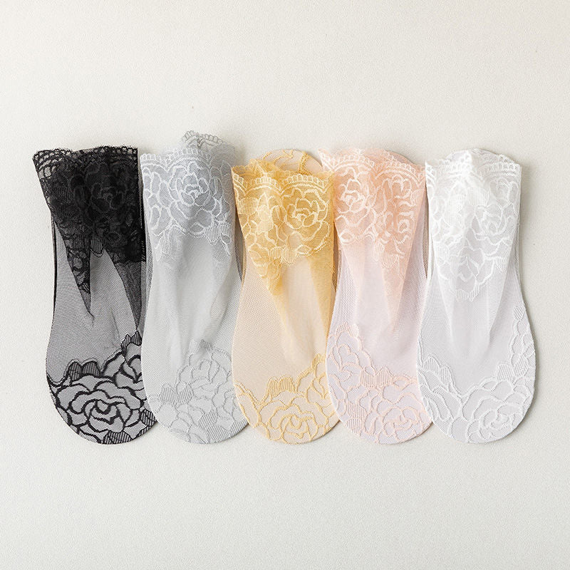 Women’s Lace Cotton Socks – Breathable Floral Short Anklets, Quick-Dry & Sweat-Absorbent