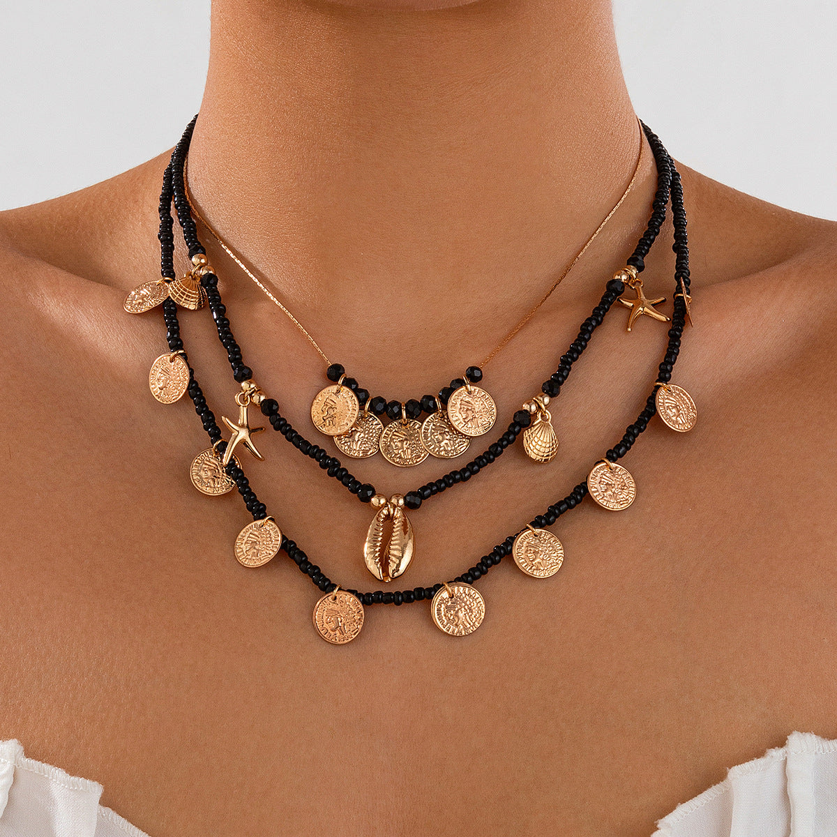Midnight Coast Charm Bead Necklace for Women – Fashionable Alloy Jewelry