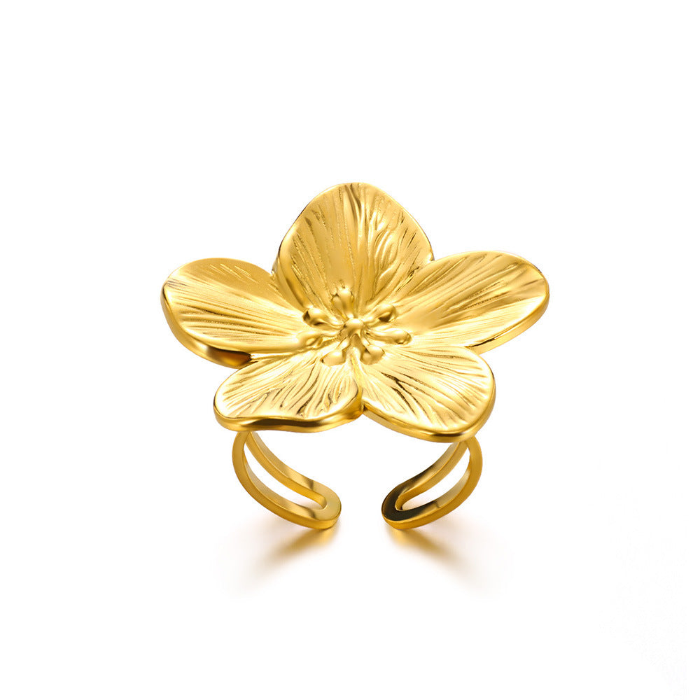 Gold Floral Statement Ring for Women – Adjustable Stainless Steel Blossom Design