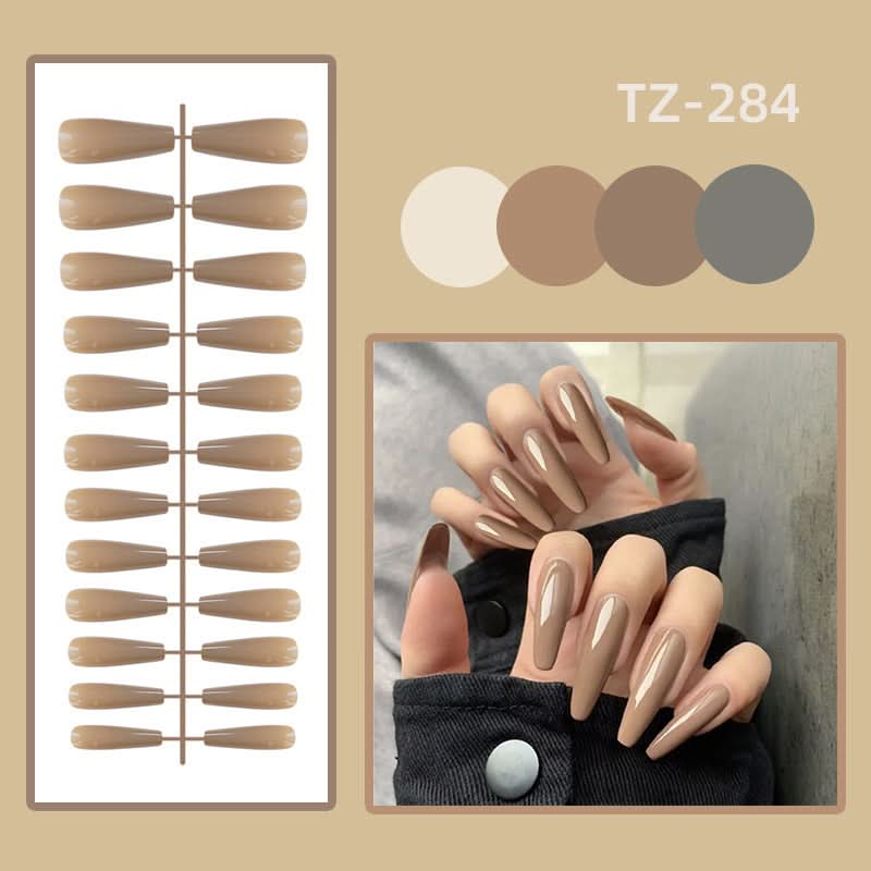 Long Ballet Shiny Trapezoidal Nail Stickers – 24-Piece Solid Color Set