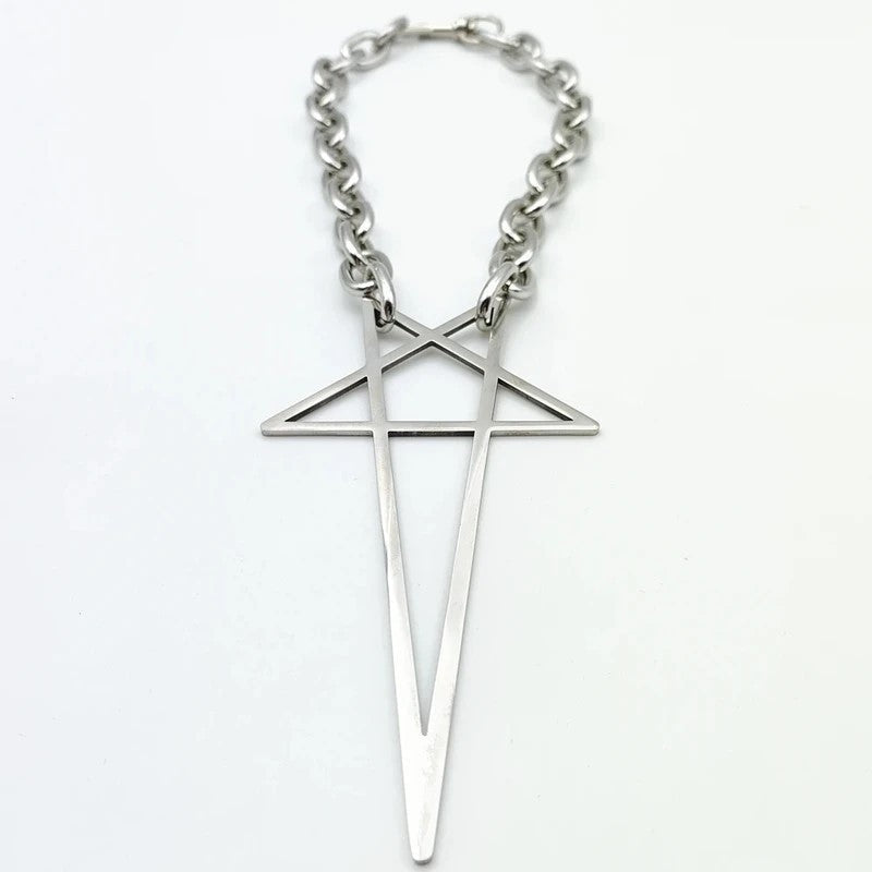 Silver Five-Pointed Star Pendant Necklace - Unisex