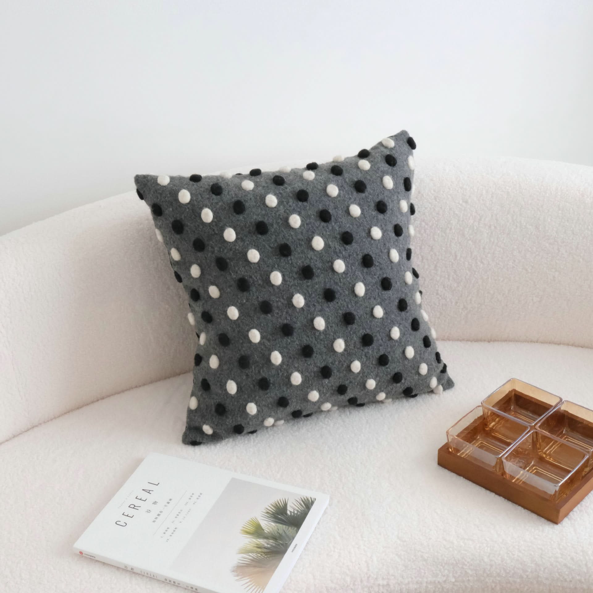 3D Black and White Polka Dot Wool Pillow - Decorative Sofa Cushion