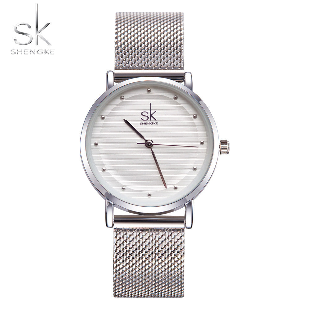 SK Women’s Quartz Watch – Milanese Mesh Strap, Waterproof Analog Wristwatch