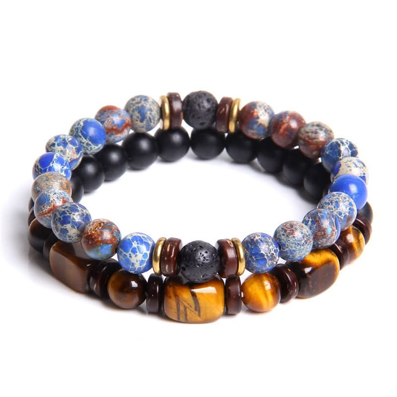 Retro Style Natural Tiger Eye Stone Bracelet Set – Unisex