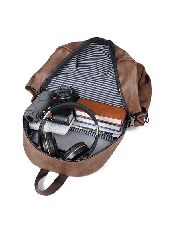 Men's PU Leather Campus Backpack – Travel & Laptop Bag, Retro Style