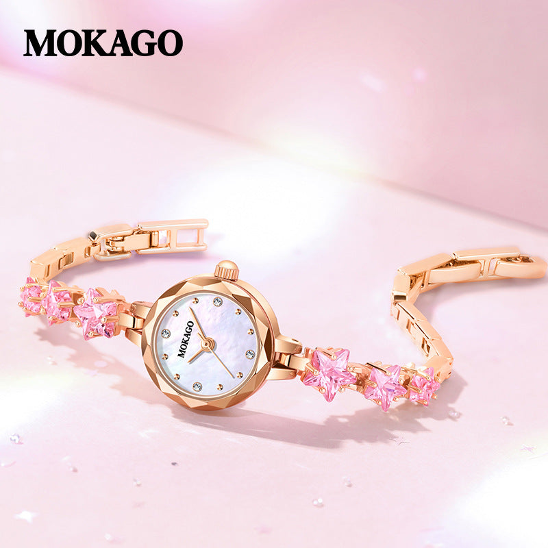 MOKAGO Luxury Women’s Crystal Bracelet Watch – Small Round Dial Quartz Timepiece