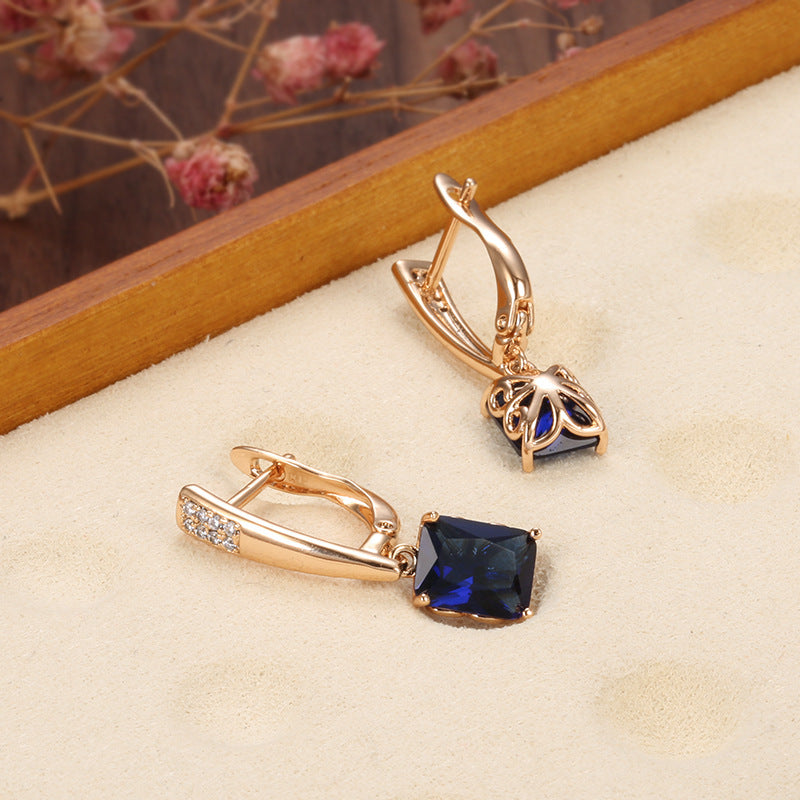 Blue Zircon Earrings – Geometric Rectangle Jewelry for Women