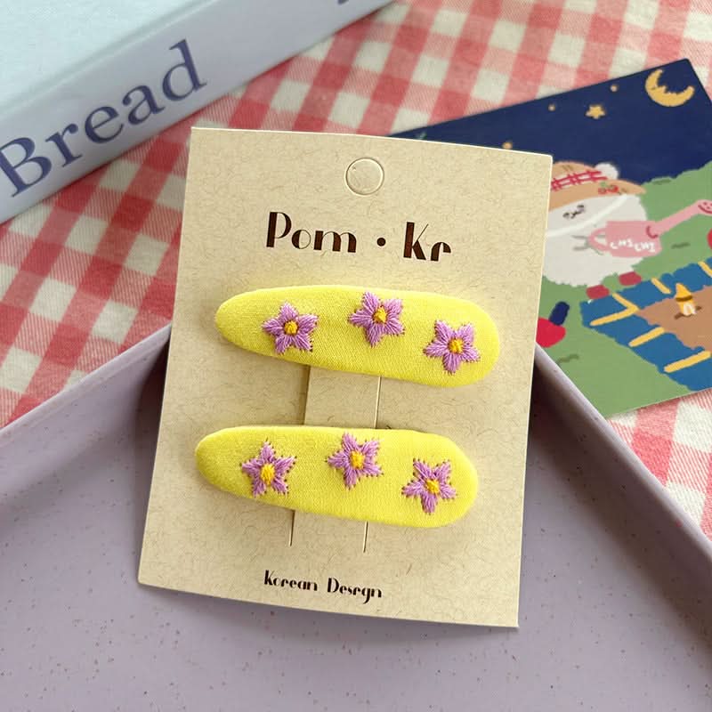 Korean Flower Drop Hair Clips for Girls – Cute Fabric Bangs & Side Clips (Pack of 4)