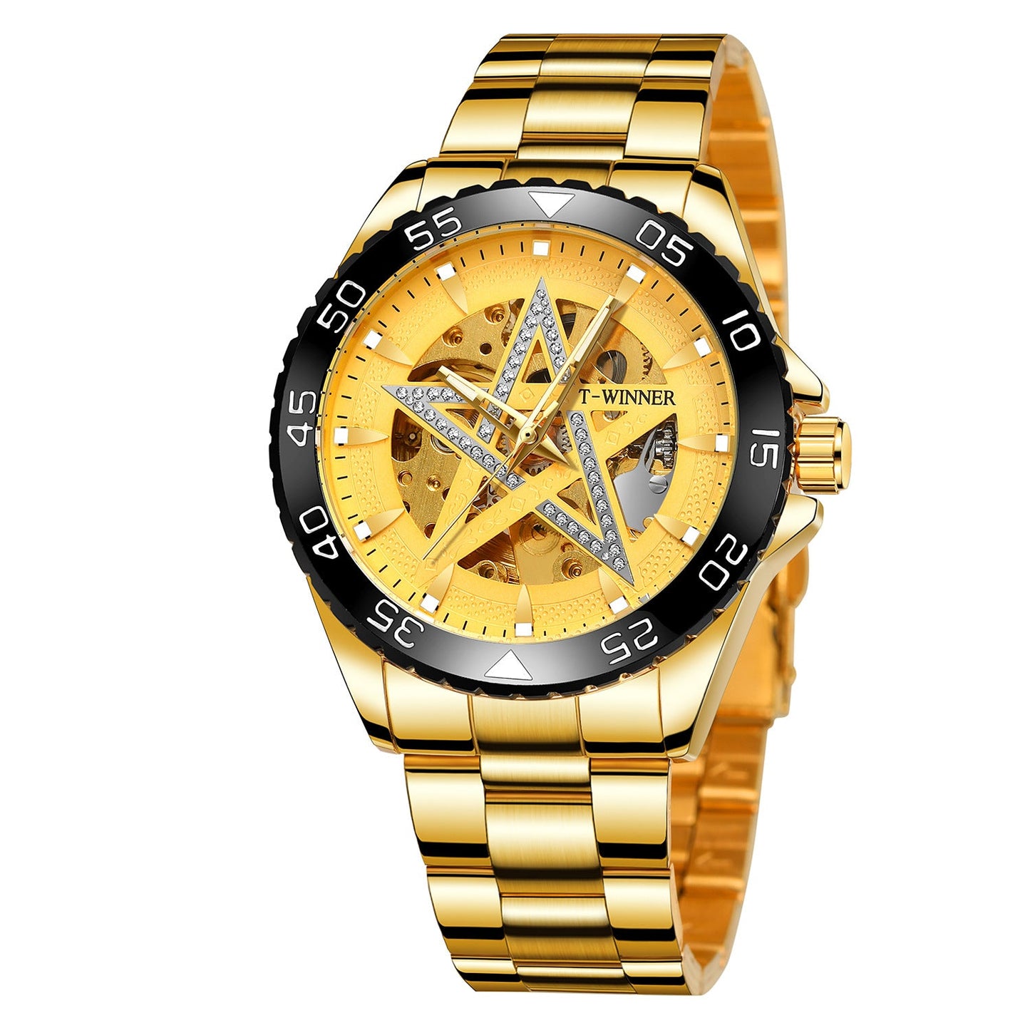T-Winner Automatic Skeleton Watch – Five-Pointed Star Design Men’s Mechanical Timepiece