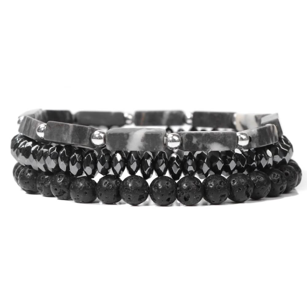 Men’s Natural Stone Bracelet – Volcanic Lava & Agate Beads