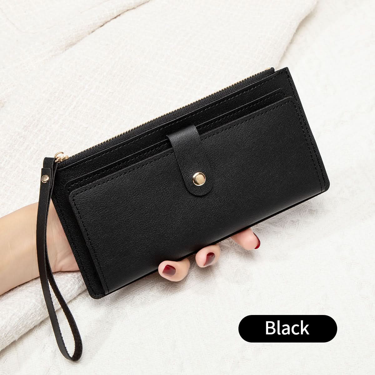 Women's Korean Style Long Wallet – Multi-Card Slot, Zipper & Buckle Closure