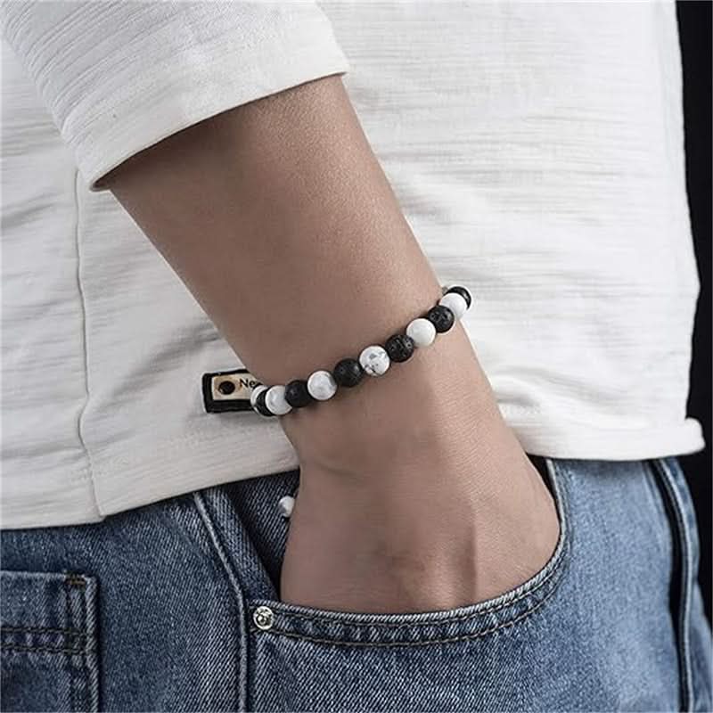 Unisex Crown Beaded Bracelet Set – Volcanic Stone Bracelets for Couples
