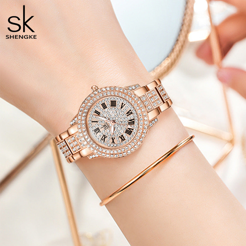 SK Women’s Luxury Quartz Watch – Diamond Accent, 30M Waterproof Business Style