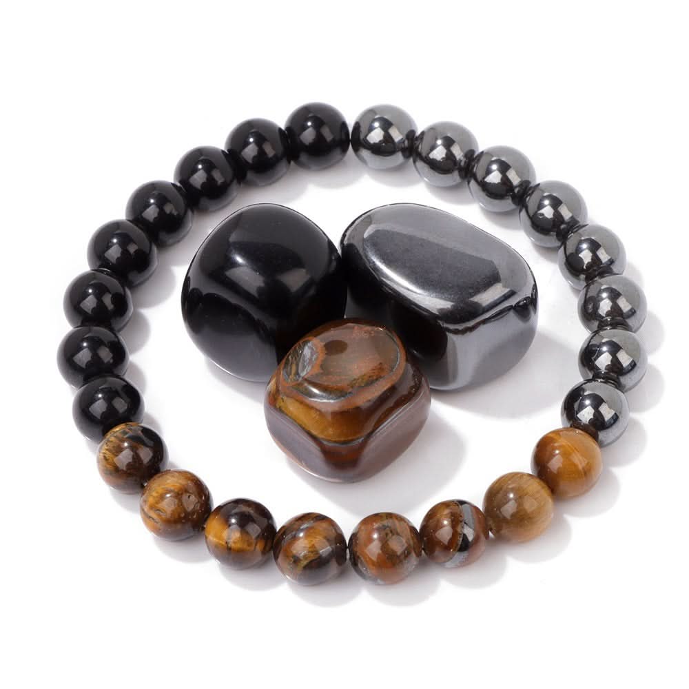 Unisex Boho Natural Stone Bracelet Set – Raw Agate & Volcanic Beads
