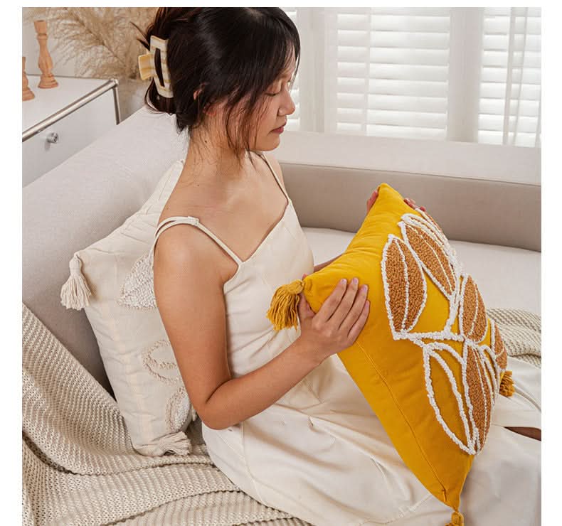 Nordic Red Leaf Velvet Pillow Cover