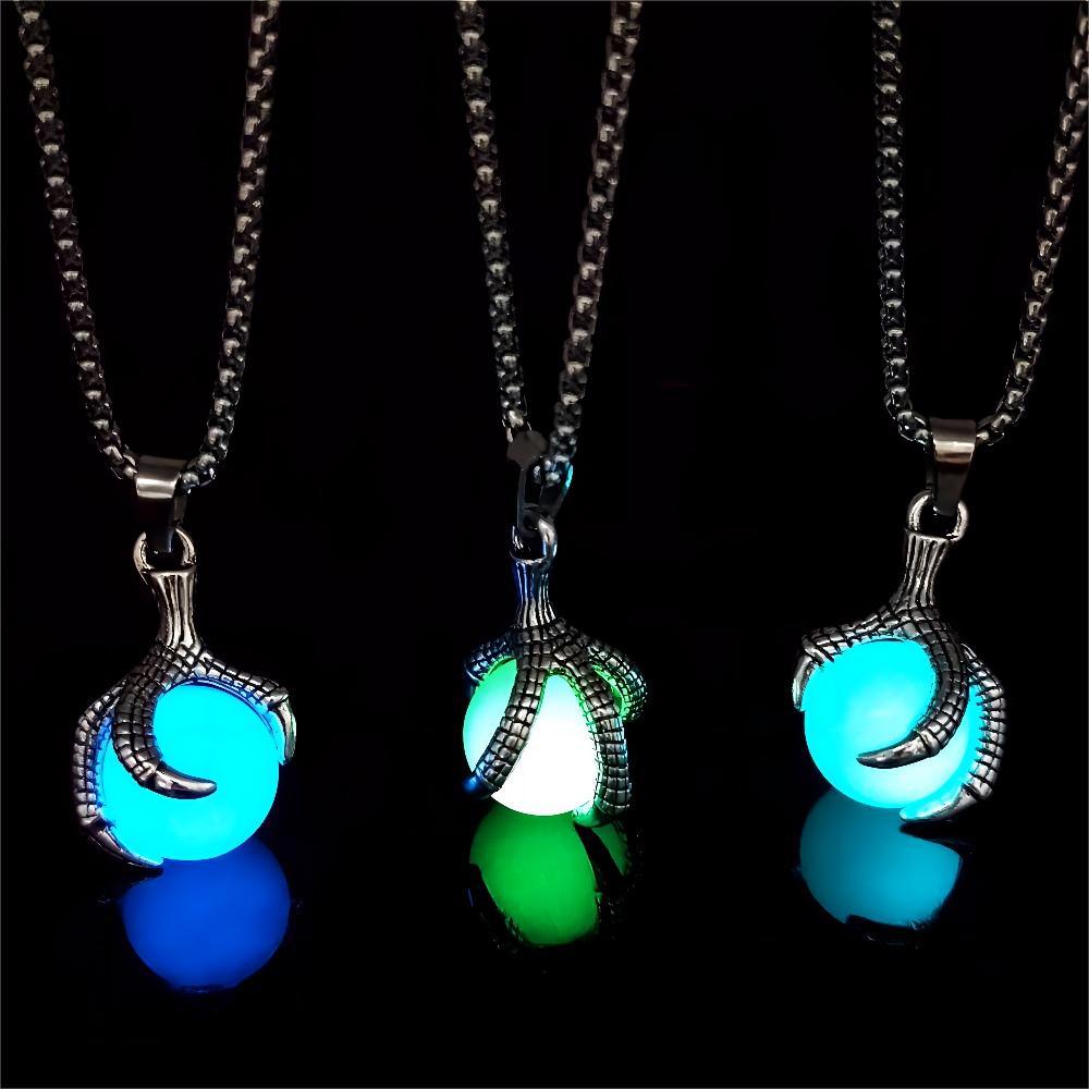Luminous Dragon Claw Pendant Necklace with Magic Eye – Streetwear Jewelry for Unisex