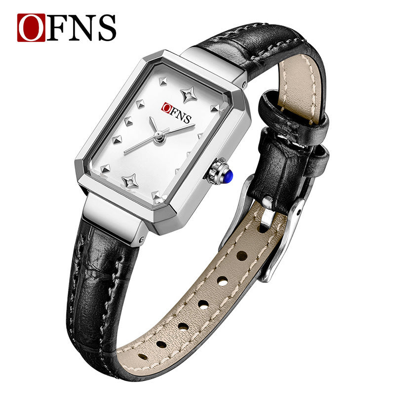 OFNS Women’s Quartz Watch – Retro Rectangular Dial, Leather Strap Fashion Wristwatch