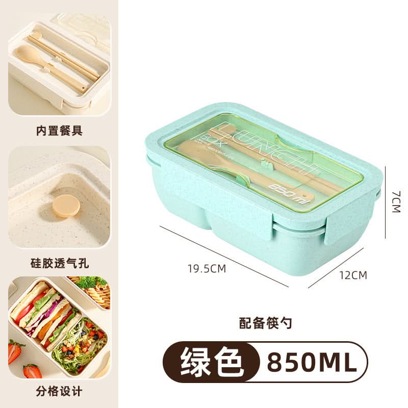 Microwave-Safe Wheat Straw Lunch Box with Tableware – 800-1000ml