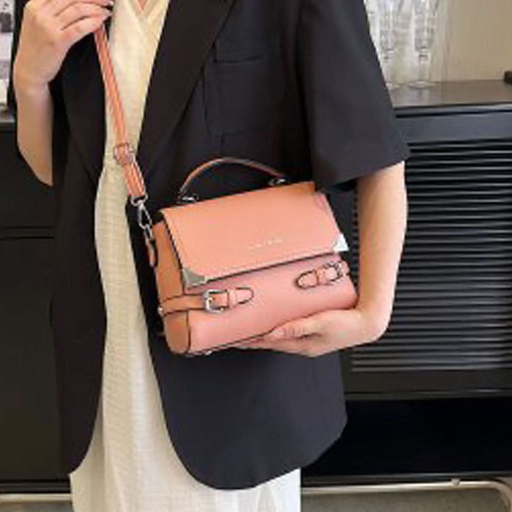 Women's Retro PU Leather Small Square Handbag – With Flap Closure